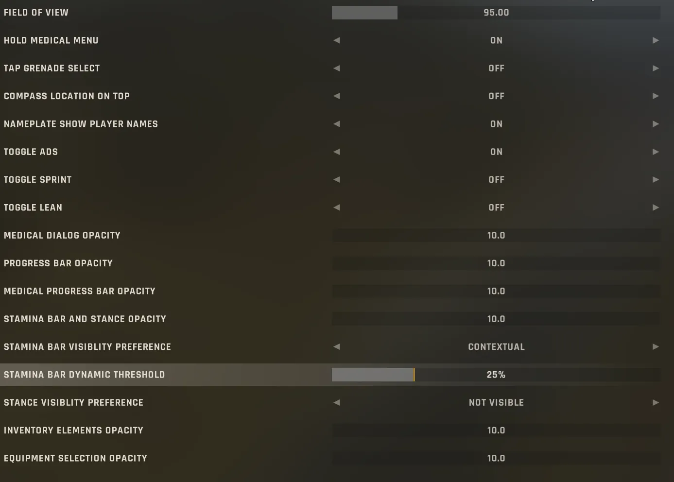 Gameplay settings